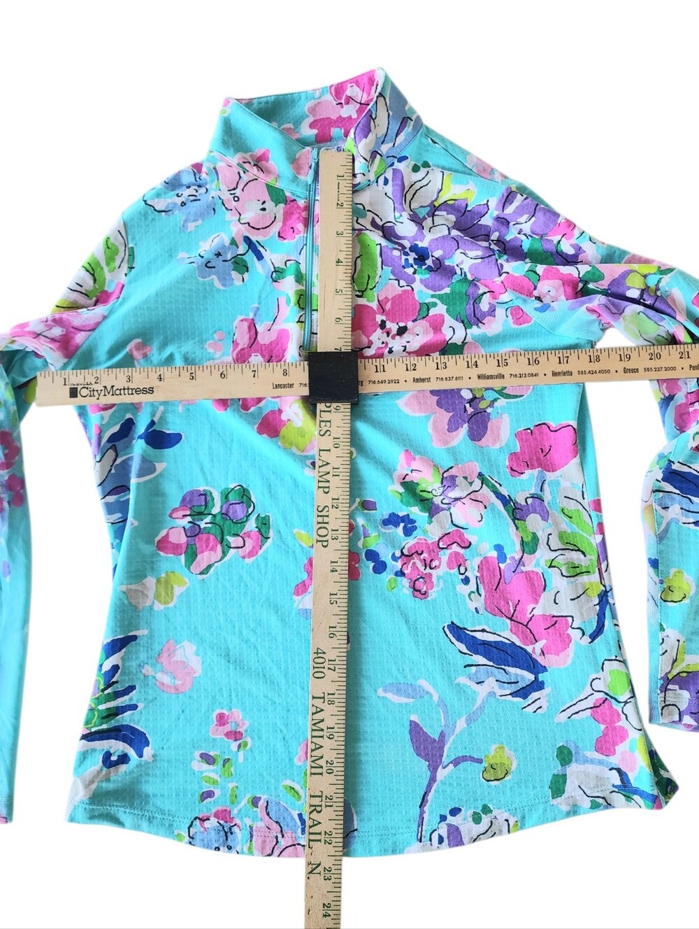 IBKUL Aqua Floral Mock-Neck Long Sleeve Top - Picture 8 of 9